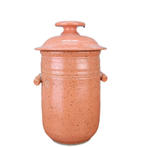 gelati-colored ceramic fermentation pot with a lid on a white background