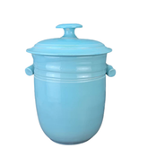 SkyBlue handmade ceramic fermentation with a lid on a white background.