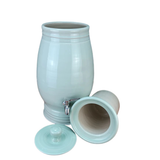 Light green ceramic water pot with insert and on a white background