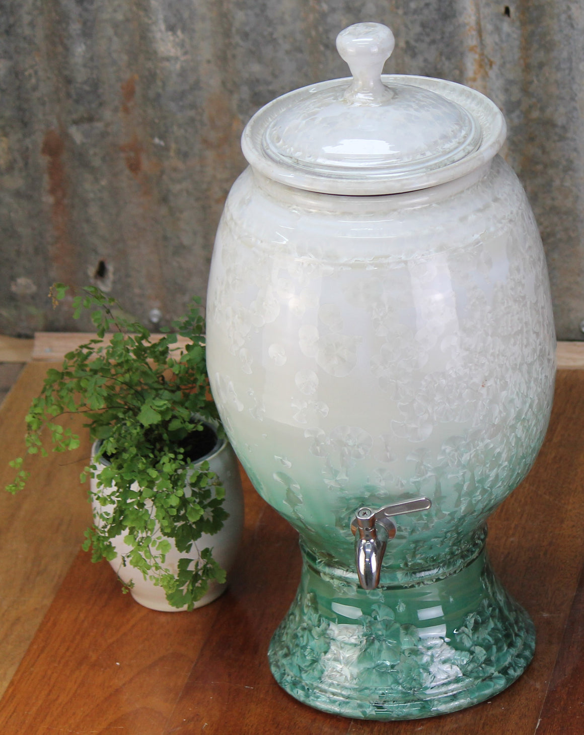 Crystalline Green & White Ceramic Water Filter - Peter Wallace Pottery