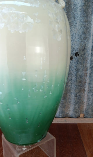 Crystaline Glaze Large vase Green and White