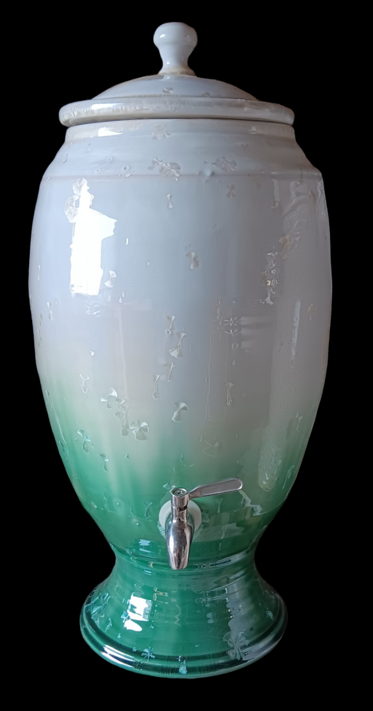 Crystalline Green & White  Ceramic Water Filter - Peter Wallace Pottery