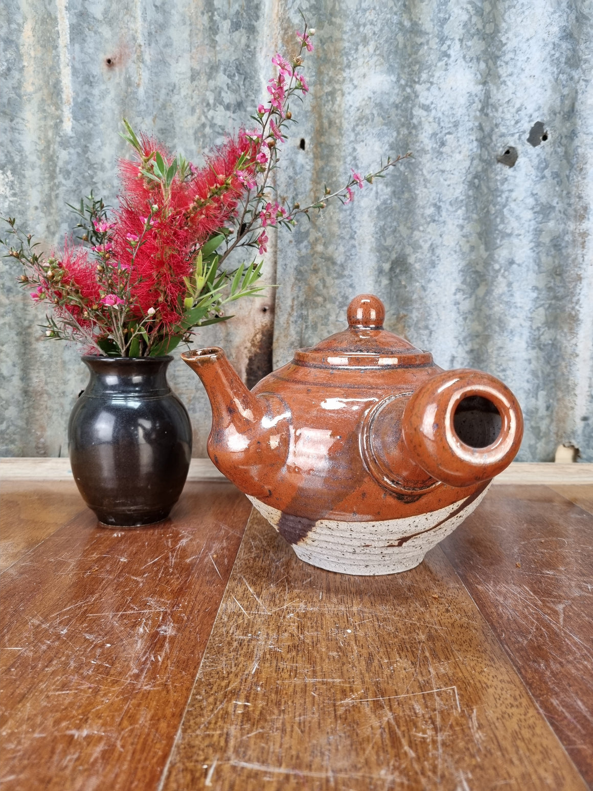 Tea Pot - Mary Valley Mud - Tomimoto Red - Peter Wallace Pottery