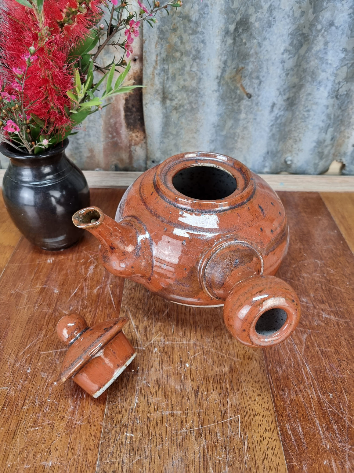 Tea Pot - Mary Valley Mud - Tomimoto Red - Peter Wallace Pottery
