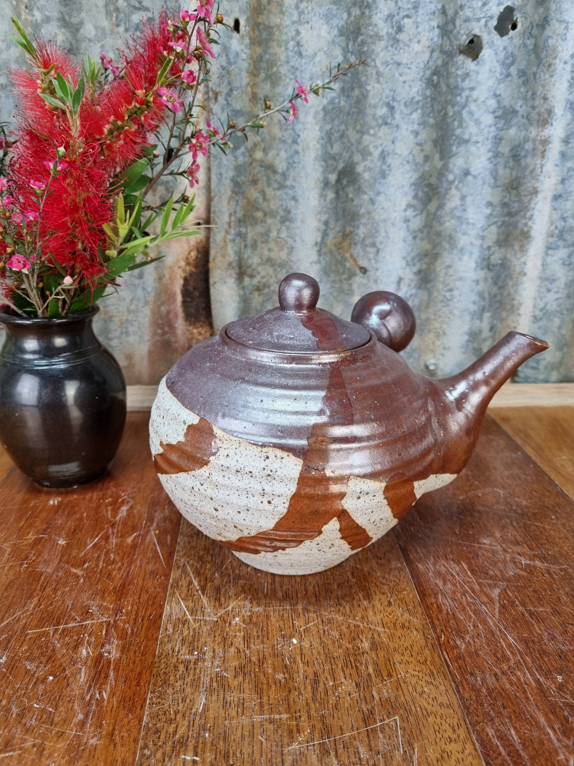 Tea Pot - Mary Valley Mud - Shino - Peter Wallace Pottery
