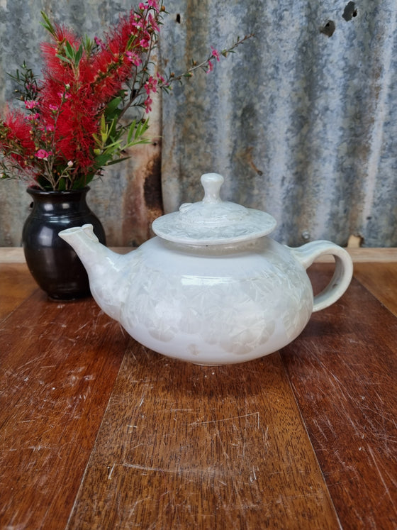 Tea Pot - Crystalline - White - Peter Wallace Pottery
