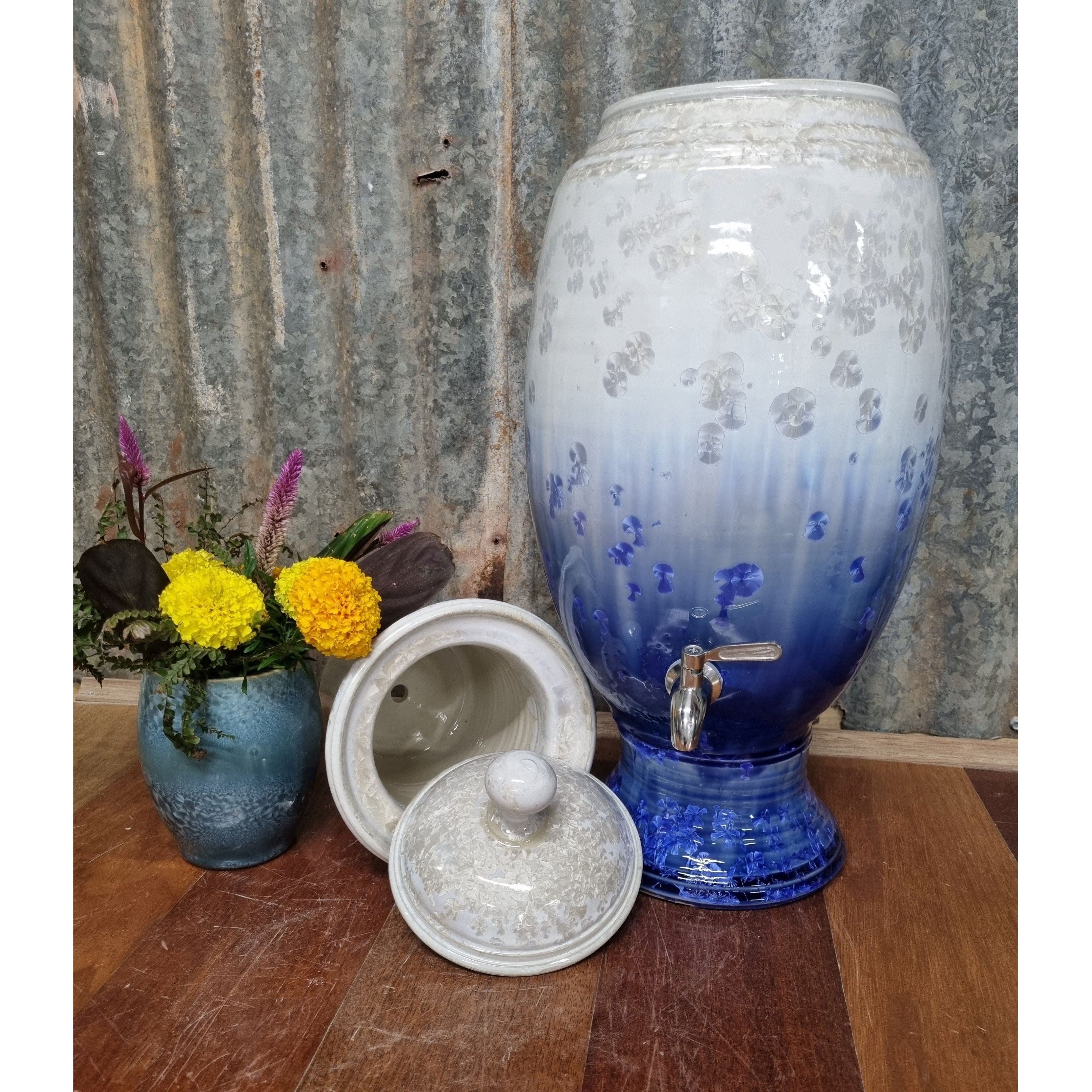 Crystalline Blue & White Ceramic Water Filter Peter Wallace Pottery