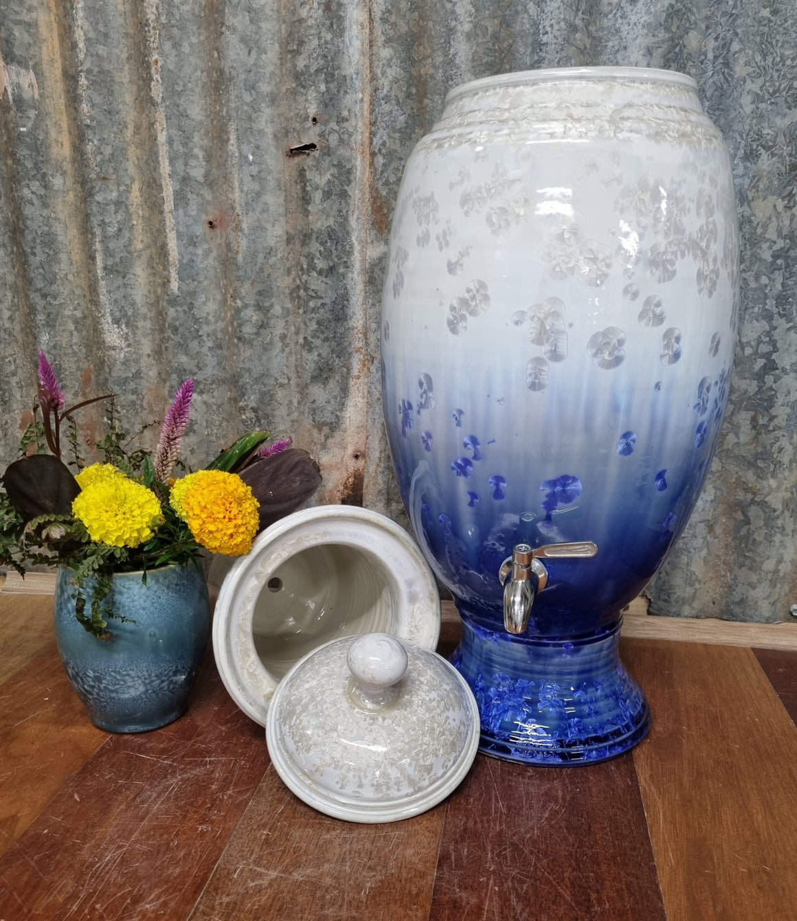 Crystalline Blue & White Ceramic Water Filter - Peter Wallace Pottery