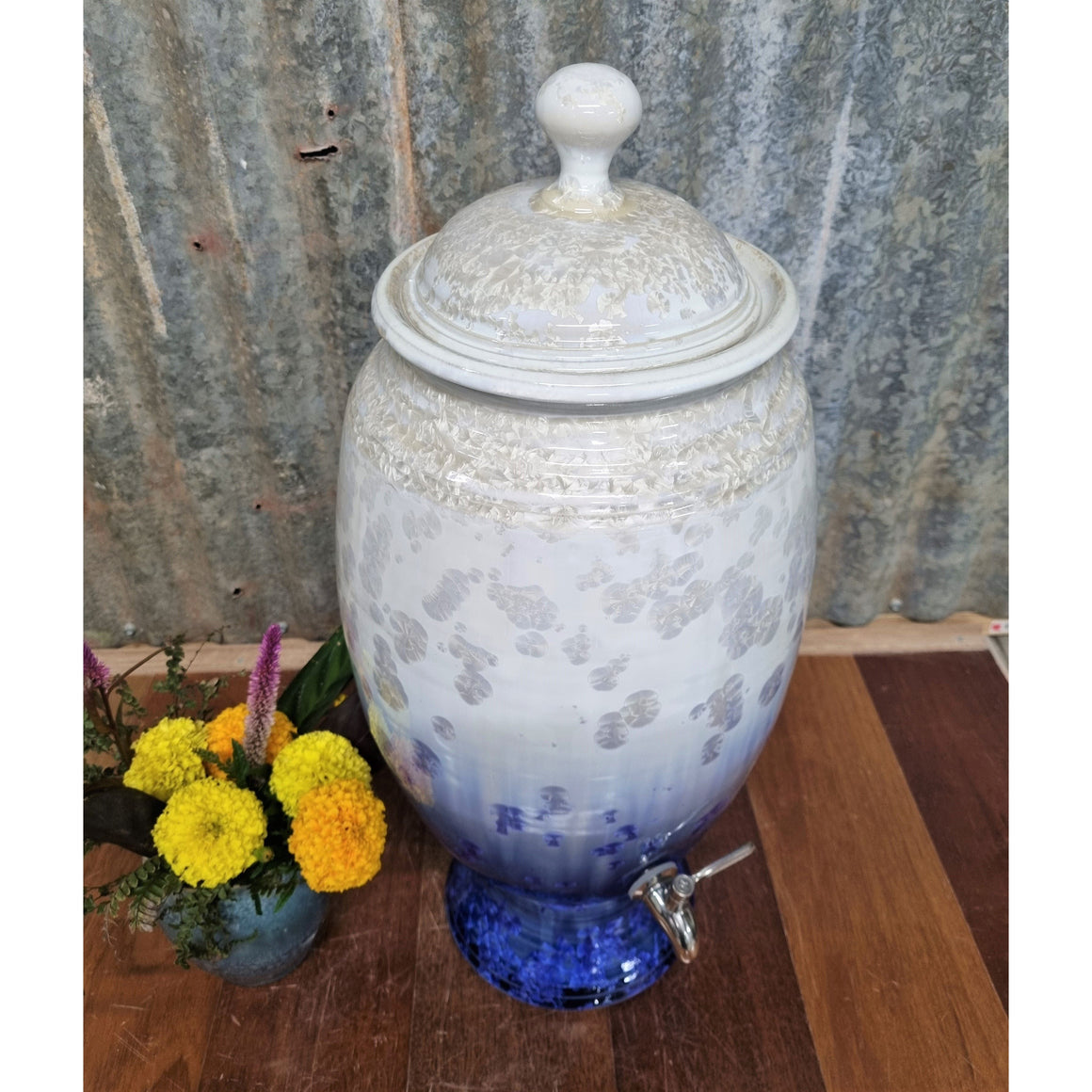 Crystalline Blue & White Ceramic Water Filter Peter Wallace Pottery