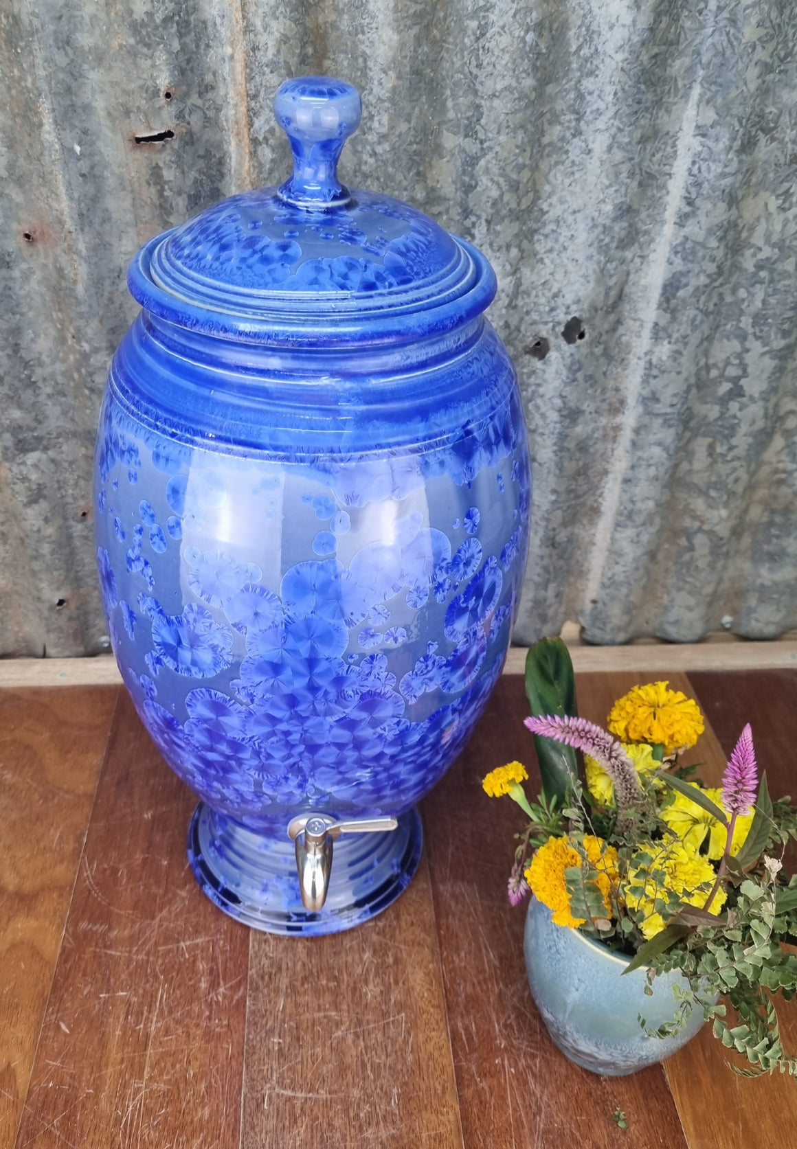 Crystalline Blue Ceramic Water FIlter - Peter Wallace Pottery