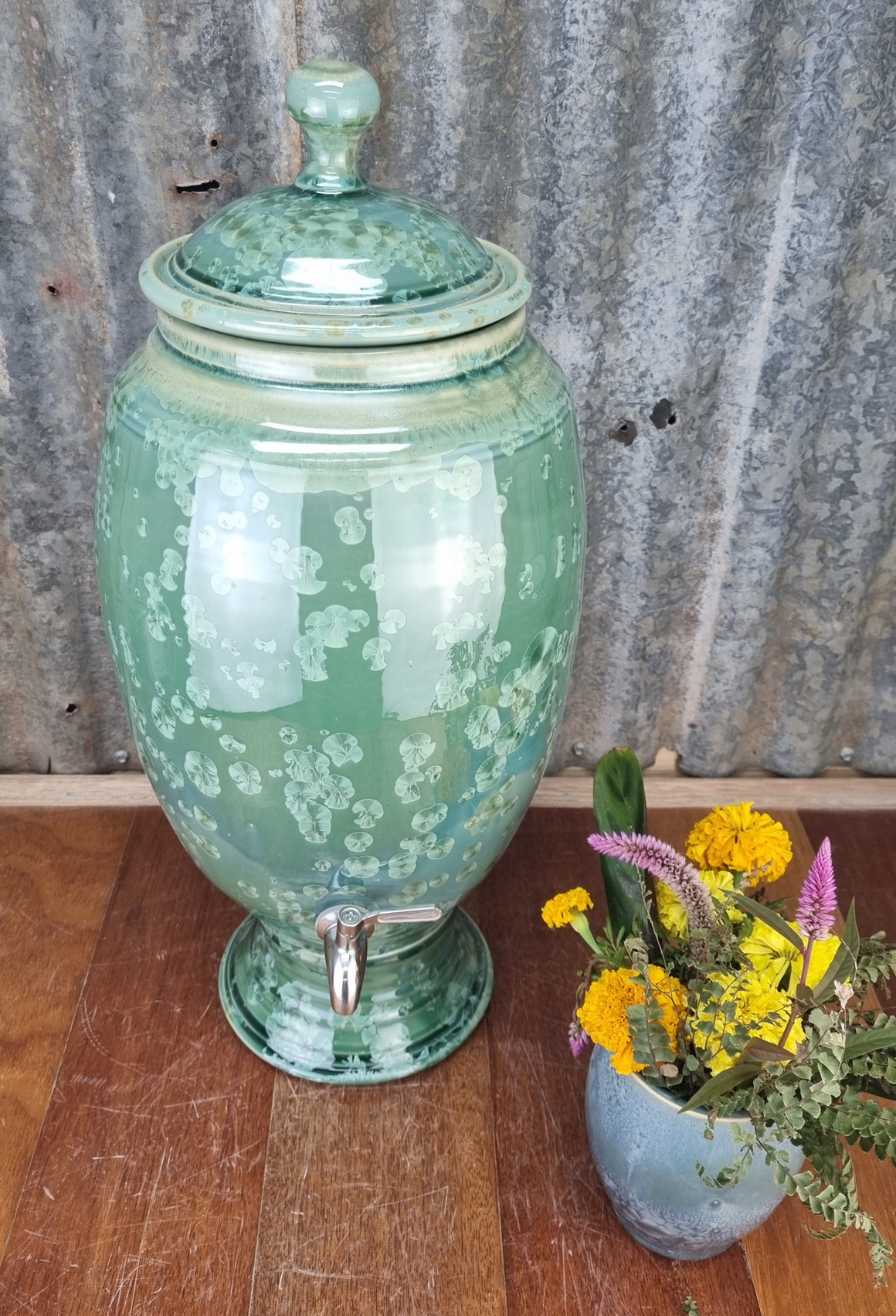 Crystalline Green Ceramic Water Filter - Peter Wallace Pottery