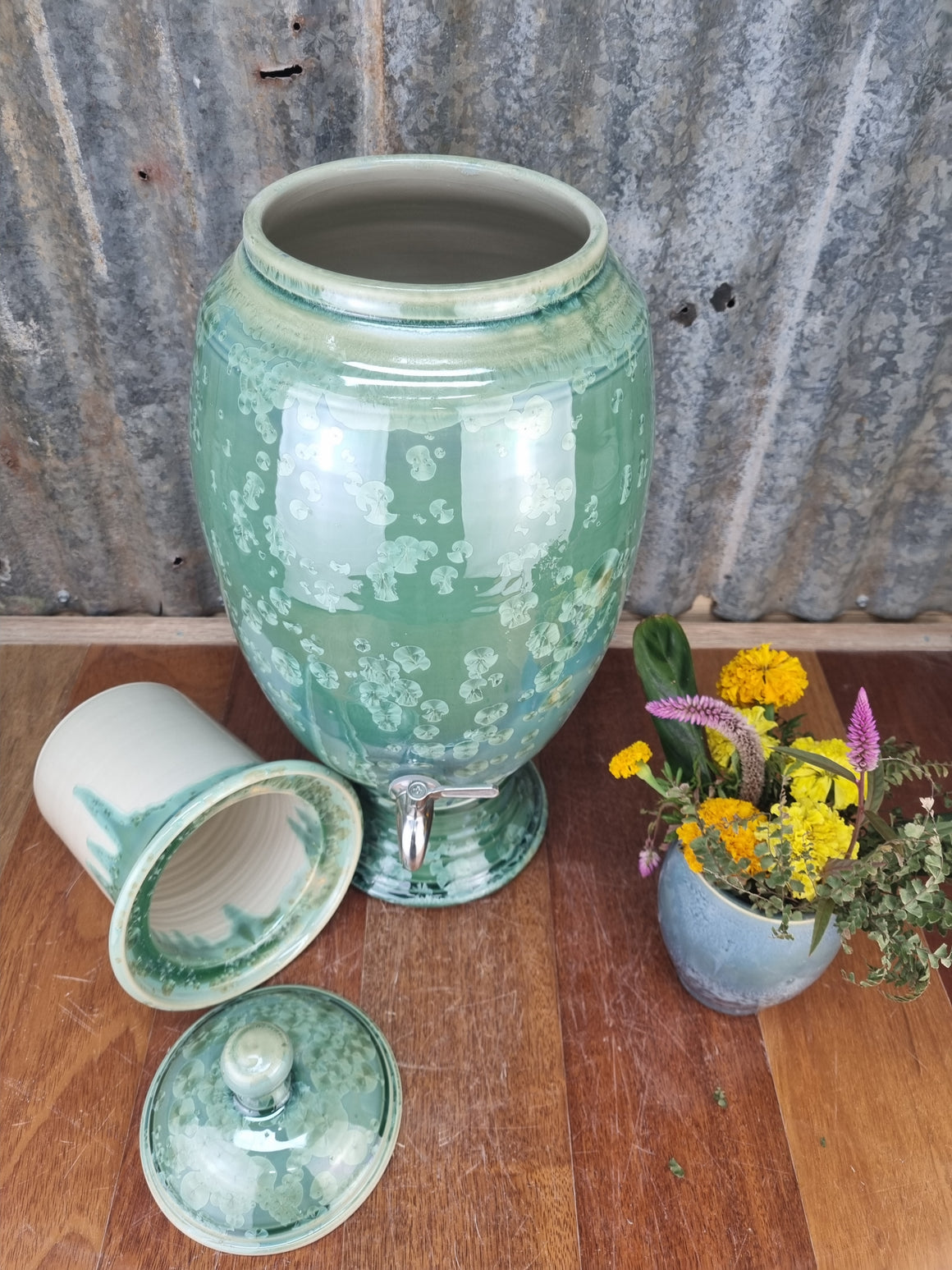 Crystalline Green Ceramic Water Filter - Peter Wallace Pottery