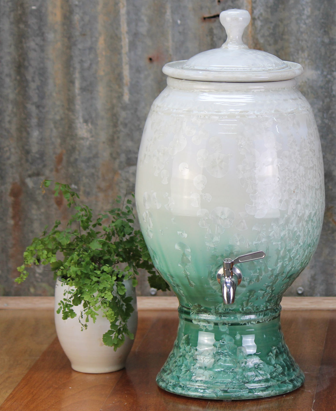 Crystalline Green & White Ceramic Water Filter - Peter Wallace Pottery